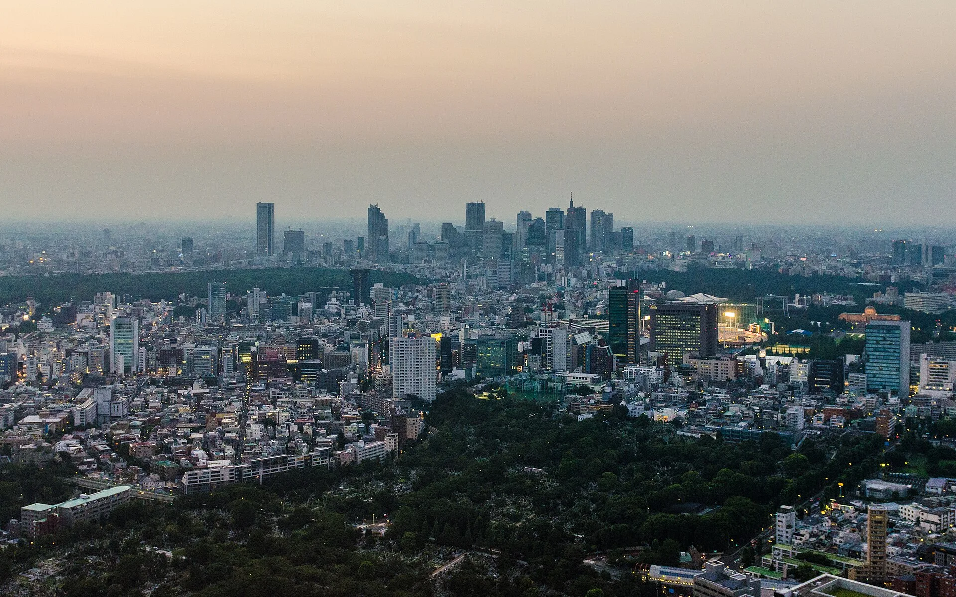 Vue sur les gratte-ciel de Tokyo au crépuscule